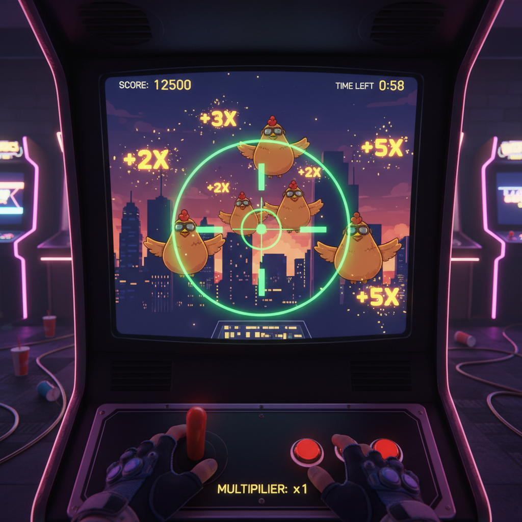 Chicken Shoot tutorial scene showing the shooting gallery interface